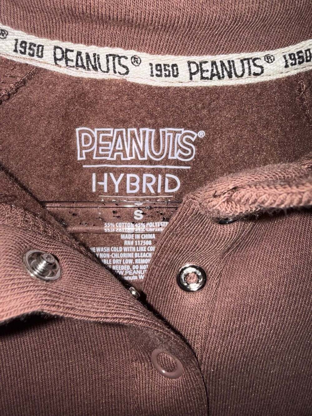Peanuts Hybrid Apparel Go Sports Graphic Pullover Collared Sweatshirt Brown Size - Picture 3 of 3